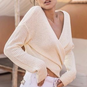 Cotton Candy LA Drop Shoulder Wrap Crop Sweater